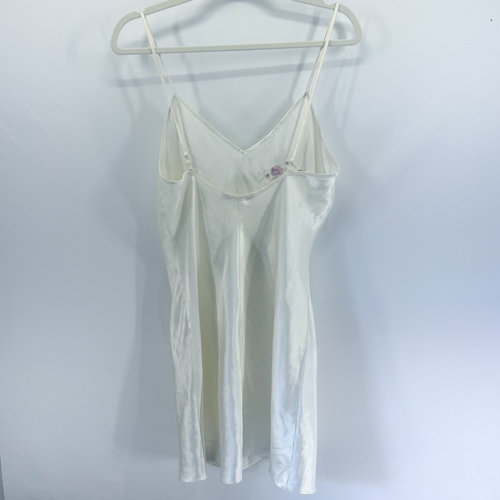 Vintage California Dynasty Ivory Satin Floral Embroidered Mini Slip Dress Med - Picture 5 of 7